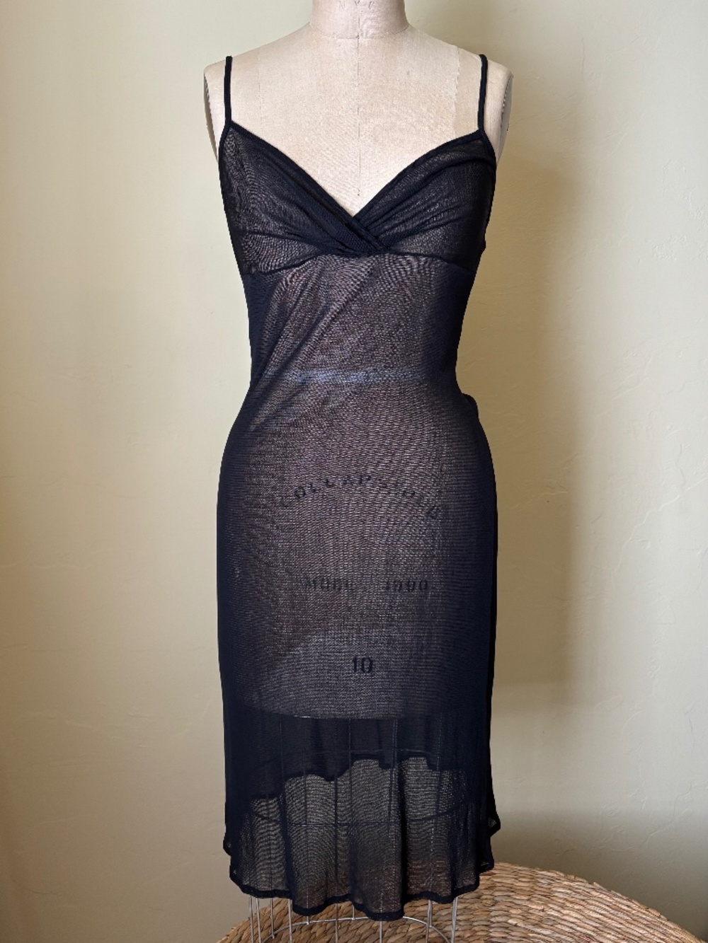 VIVIENNE TAM Black Nylon MIDI DRESS Sheer Mesh Deep V Neck 2 / S / M Designer